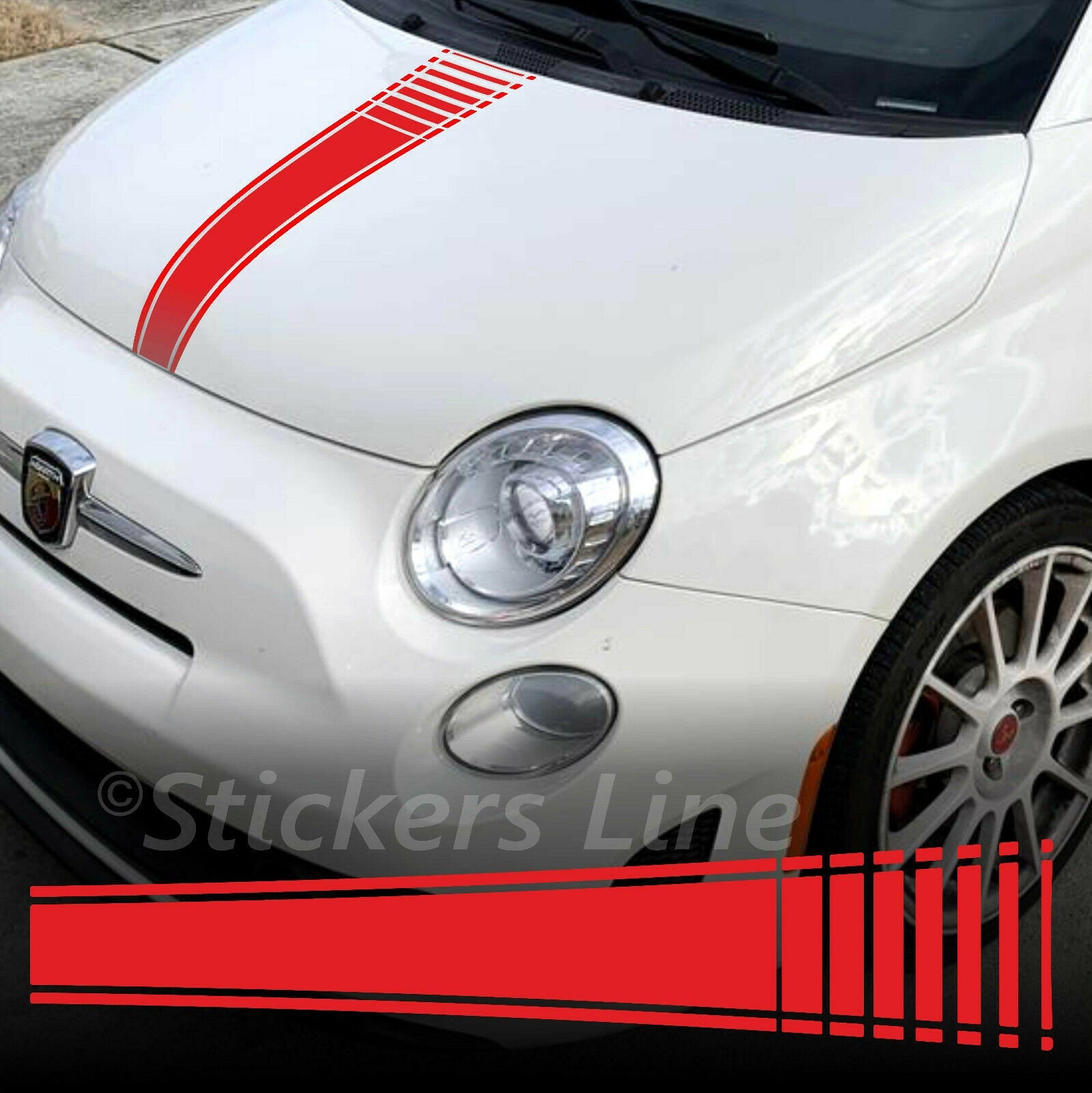 Autocollants Bandes Latérales Abarth 500 595 695 JoeMonkey - Vinyle Rouge Brillant - Application Facile