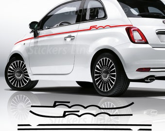 2 kompatible Seitenaufkleber für Fiat 500, halbgeschriebene Tuning-Bänder-Aufkleber