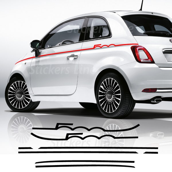 2 adesivi strisce fiancate Fiat 500 SEMISCRITTA fasce tuning stickers decal