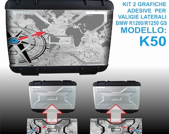 Kit 2 Autocollants pour différents étuis BMW R1200 R1250GS K50 (Globe Grey) sacs autocollants à partir de 2013