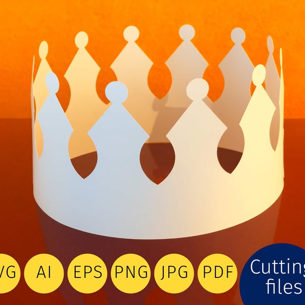 3D crown - SVG, AI, DXF, ... files for cutting on all common plotters such as Cricut. The perfect paper crown for every royal party.