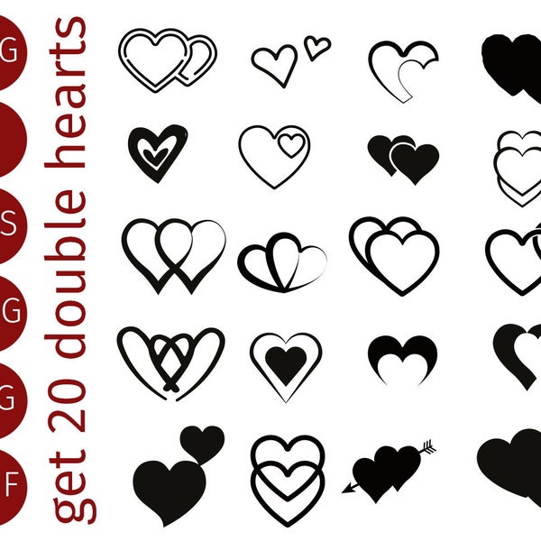 SVG Heart Bundle - 20 double-hearts for Valentine's Day. The symbol of love - icons to print, cut, laser, emboss,...