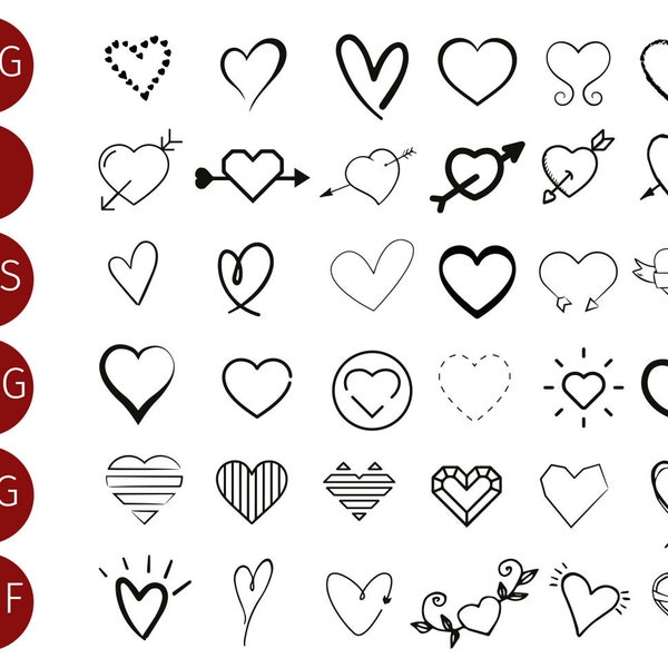 SVG Heart Bundle - 36 hearts for Valentine's Day. The symbol of love - icons to print, cut, laser, emboss,...