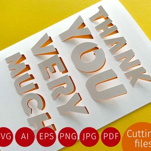 SVG – Tarjeta de "muchas gracias" para Cricut y otros cortadores. Tarjeta genial, para cortarse. La tarjeta de "gracias" también está disponible de forma gratuita.
