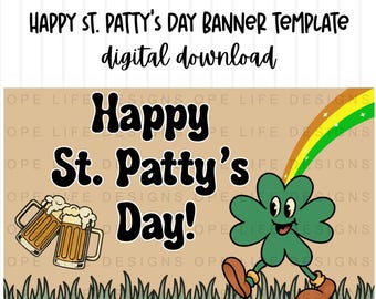 St. Patrick’s Day Banner Template | Shamrock Beer Mug Banner | Editable Canva Banner | DIY Party Decor | Banner Template Painting