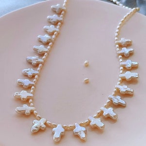 Holy Cross Pearl Choker: Dainty 14k Gold Filled Necklace