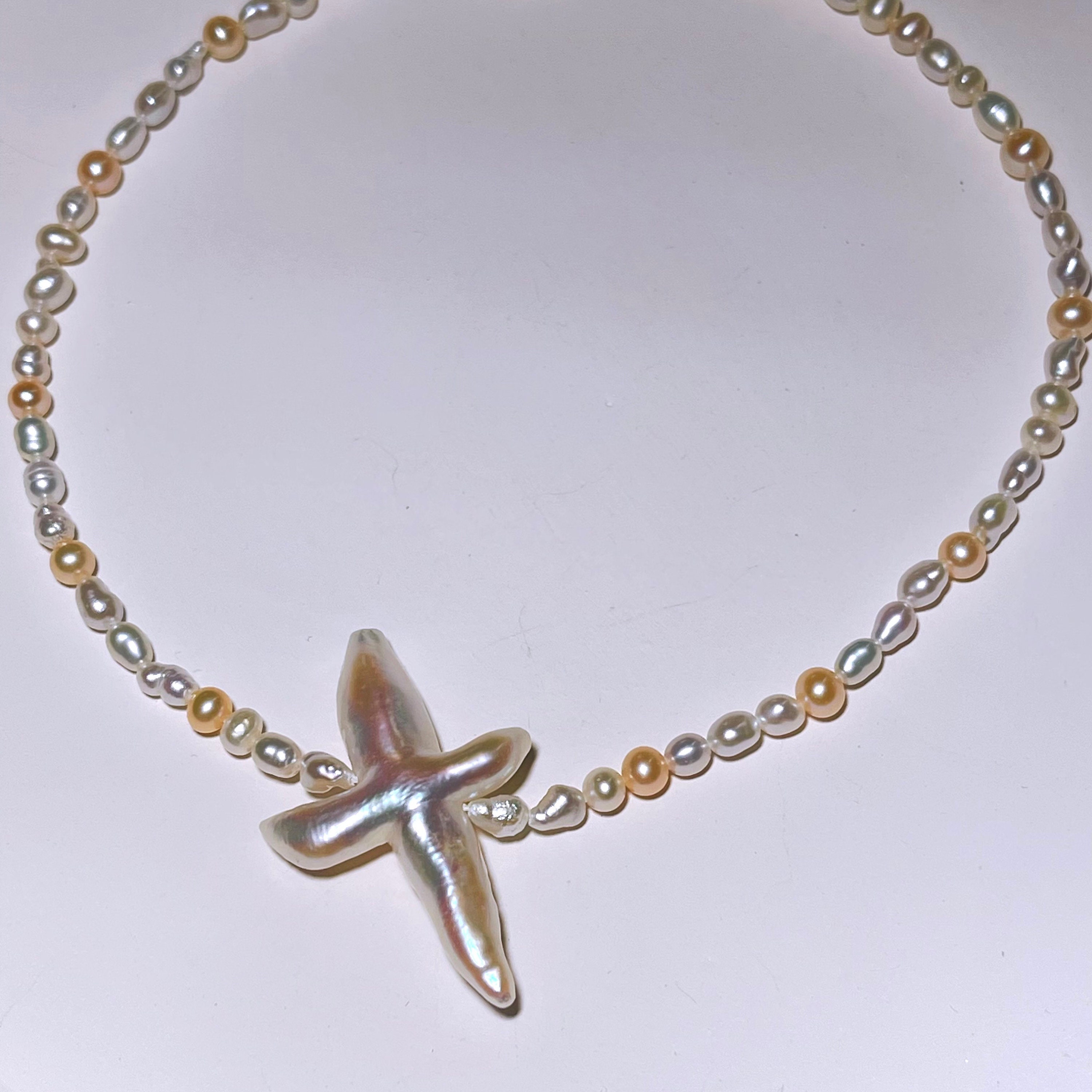 Big Cross Pearl Necklace, Cross Necklace/choker, 14k Gold