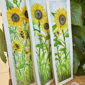 Set of 3 Flower Bookmarks - Original Watercolor Sunflower Paintings