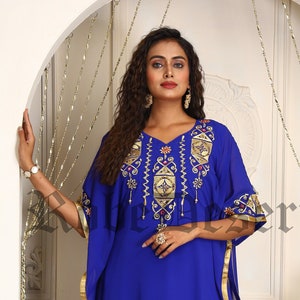 Royal Blue Embroidered Kaftan: Arabic Maxi Dress