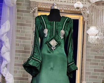 Bottle Green Color Islamic Designer Maxi Hand Beaded Caftan Arabic Takchita Silk Kaftan African Party Wear Dress