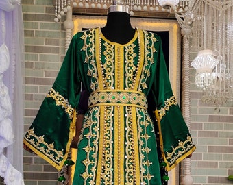 Dark Green Moroccan Embroidery Takchita Arabic Stylish Designer Dress Israeli Floor Length Party Wear Wedding Kaftan With Embroidery Hijab