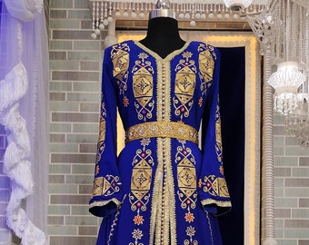 Royal Blue Designer Moroccan Embroidery Takchita Arabic Stylish Dress Israeli Party Wear Wedding Dubai Kaftan