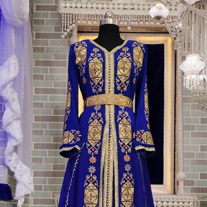 Royal Blue Designer Moroccan Embroidery Takchita Arabic Stylish Dress Israeli Party Wear Wedding Dubai Kaftan