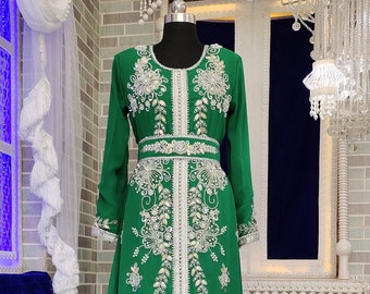 Sea Green Hand Beaded Moroccan Kaftan Dress