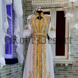White Unique Designer Moroccan Kaftan / Arabic Takchita Maxi Dress / Islamic Embroidery Party Wear Wedding Kaftan / Israeli Moroccan Kaftan image 2