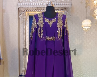 Lila Hand Perlen marokkanischer Kaftan: Islamische Hochzeit Maxi Kleid