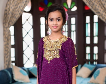 Purple and Gold Kids Kaftan Dress Brown and Gold Kaftan