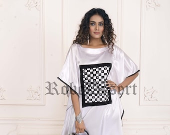 Black and White Unique Design Silk Caftan , Maxi Kaftan, Designer Beachwear Cover-Up Kaftan, Summer kaftan, spring caftan, free size kaftan