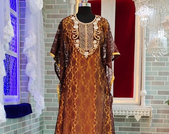 Brown Islamic Kaftan: Designer Takchita Dress with Hijab
