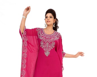 Pink Hand Beaded Takchita Kaftan: Arabic Maxi Dress