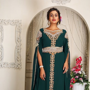 Hand Beaded Moroccan Kaftan: Arabic Wedding Takchita Gown