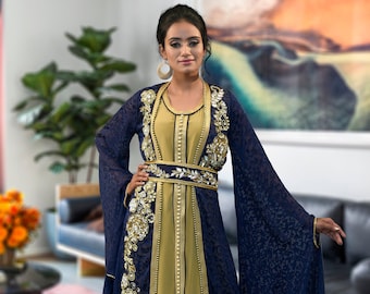 Dark Blue & Gold Moroccan Kaftan: Islamic Wedding Takchita