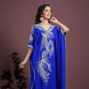 Royal Blue Wedding Takchita Kaftan with Hijab