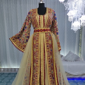 Beige Dubai Moroccan Kaftan / Islamic Designer Embroidery Caftan / Arabic Maxi Wedding Dress  / Israeli Moroccan Kaftan