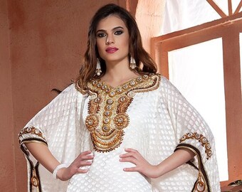 Off White Moroccan Takchita: Arabian Wedding Kaftan