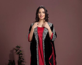 Black and Maroon Islamic Formal Beaded Dubai Moroccan Kaftan for Women dresses