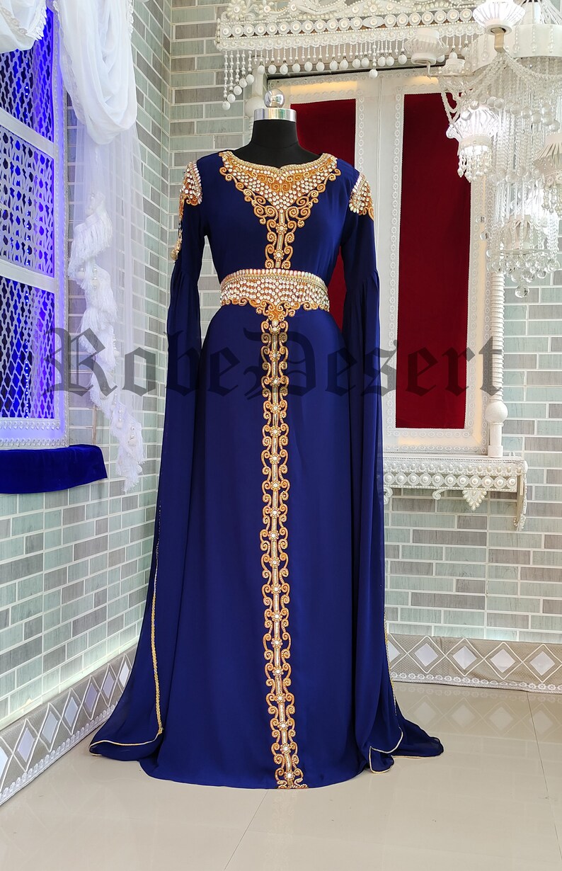 Dark Blue Designer Islamic Wedding Moroccan Caftan Arabic Maxi - Etsy
