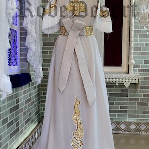 White Unique Designer Moroccan Kaftan / Arabic Takchita Maxi Dress / Islamic Embroidery Party Wear Wedding Kaftan / Israeli Moroccan Kaftan image 4