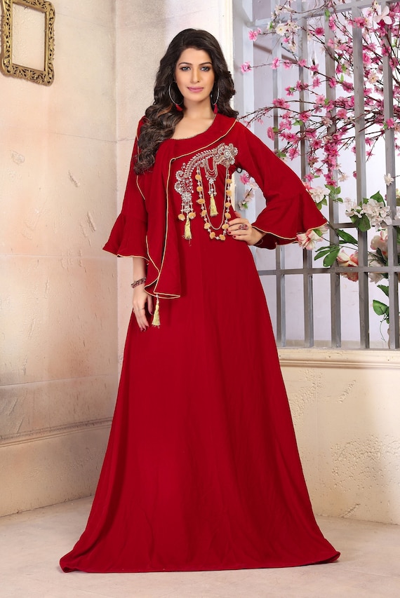 Simple And Elegant Striking Maroon Tapeta Silk Floor Length Long Desig