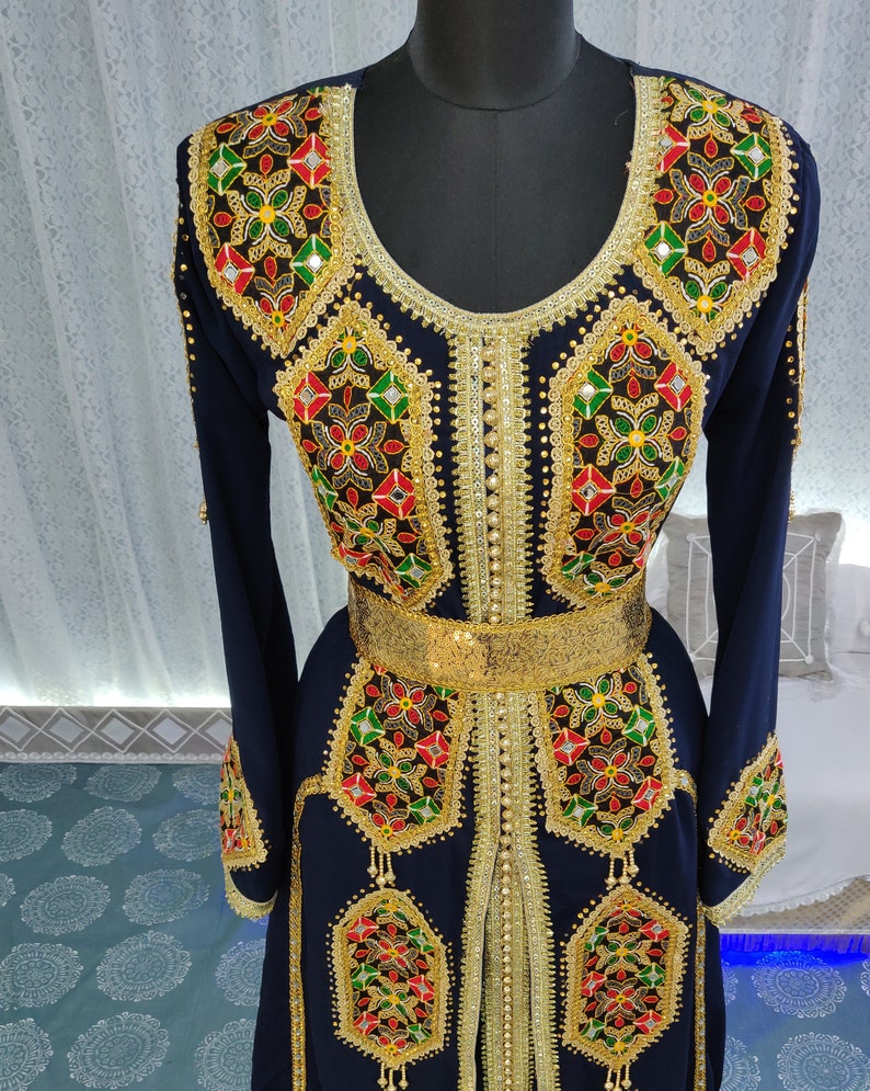 SALE Dark Blue Embroidery Maxi Dress Takchita Dubai Muslim - Etsy