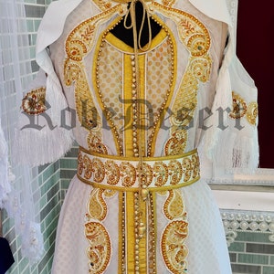 White Unique Designer Moroccan Kaftan / Arabic Takchita Maxi Dress / Islamic Embroidery Party Wear Wedding Kaftan / Israeli Moroccan Kaftan image 3