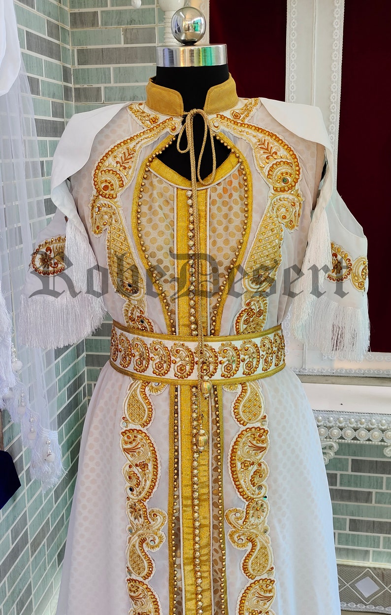 White Unique Designer Moroccan Kaftan / Arabic Takchita Maxi Dress / Islamic Embroidery Party Wear Wedding Kaftan / Israeli Moroccan Kaftan image 3
