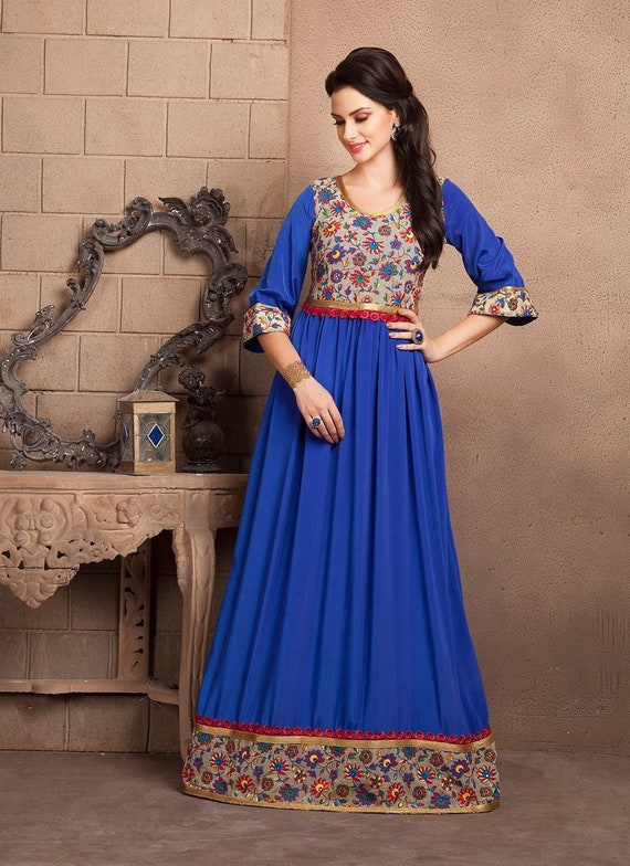 Blue colour maxi dress sales