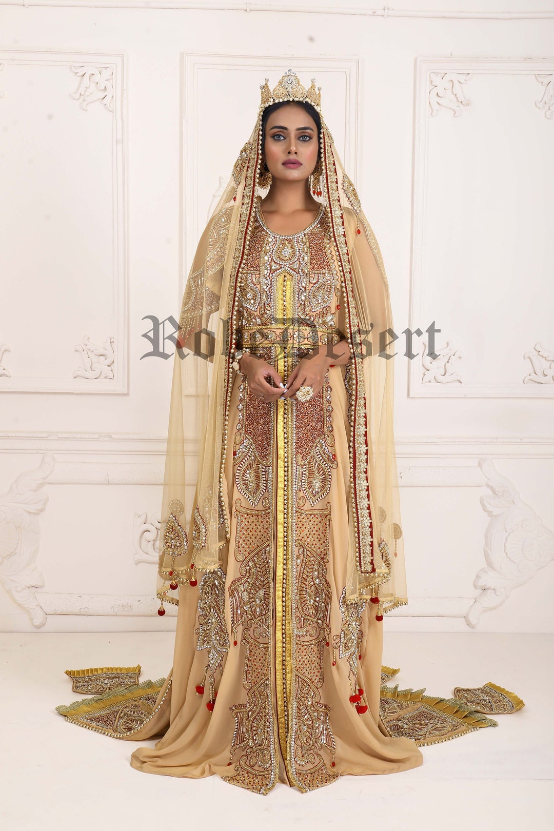 Traditional Dubai Kaftan for Eid Takchita Beige Dress for women