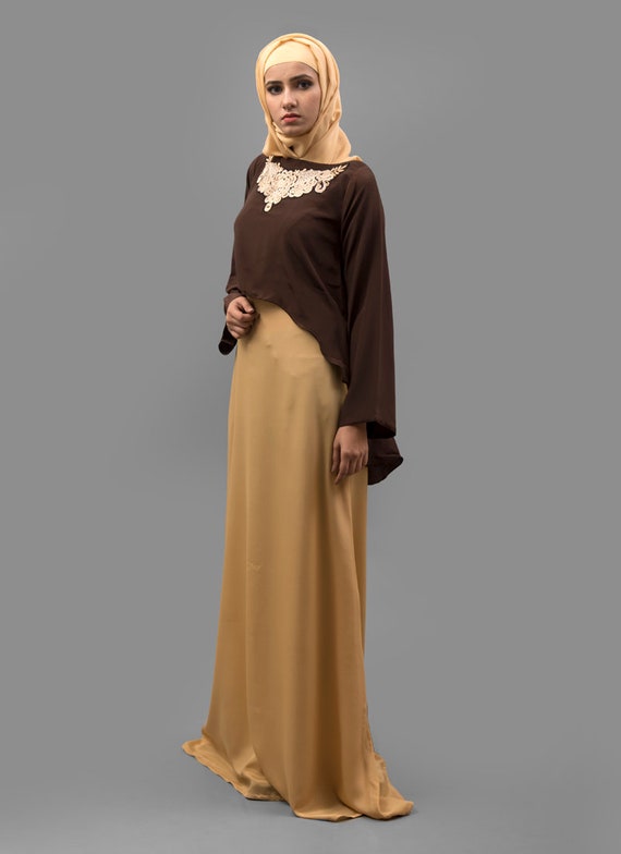 Arabian Abaya: Brown & Beige Islamic Dress With Thread Work - Etsy Australia Arabian Abaya: Brown & Beige Islamic Dress With Thread Work - Etsy Australia