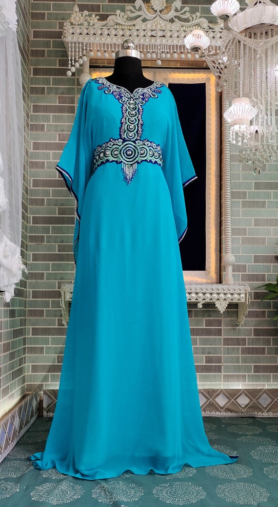 Shop Online for Wedding Contemporary Comfortable Blue & Pink Popular  Embroidered Saudi Abaya Online in India | Mubarak Deals| Mubarak Deals