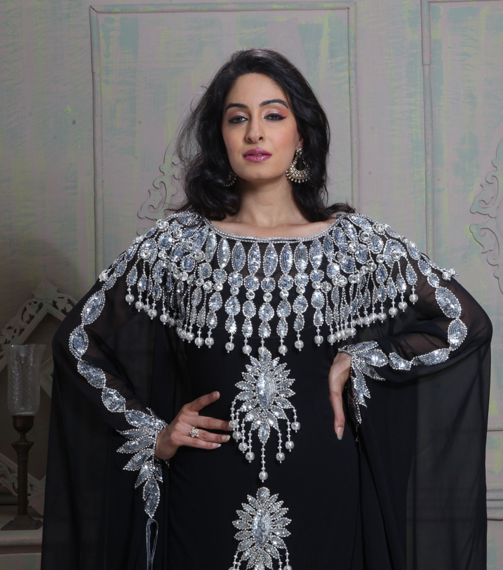 Black Hand Beaded Kaftan: Arabic Maxi Dress, Islamic Party Wear - Etsy