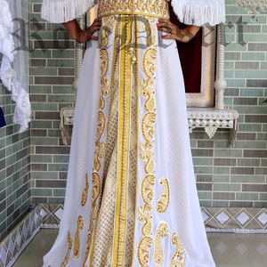 White Unique Designer Moroccan Kaftan / Arabic Takchita Maxi Dress / Islamic Embroidery Party Wear Wedding Kaftan / Israeli Moroccan Kaftan image 6