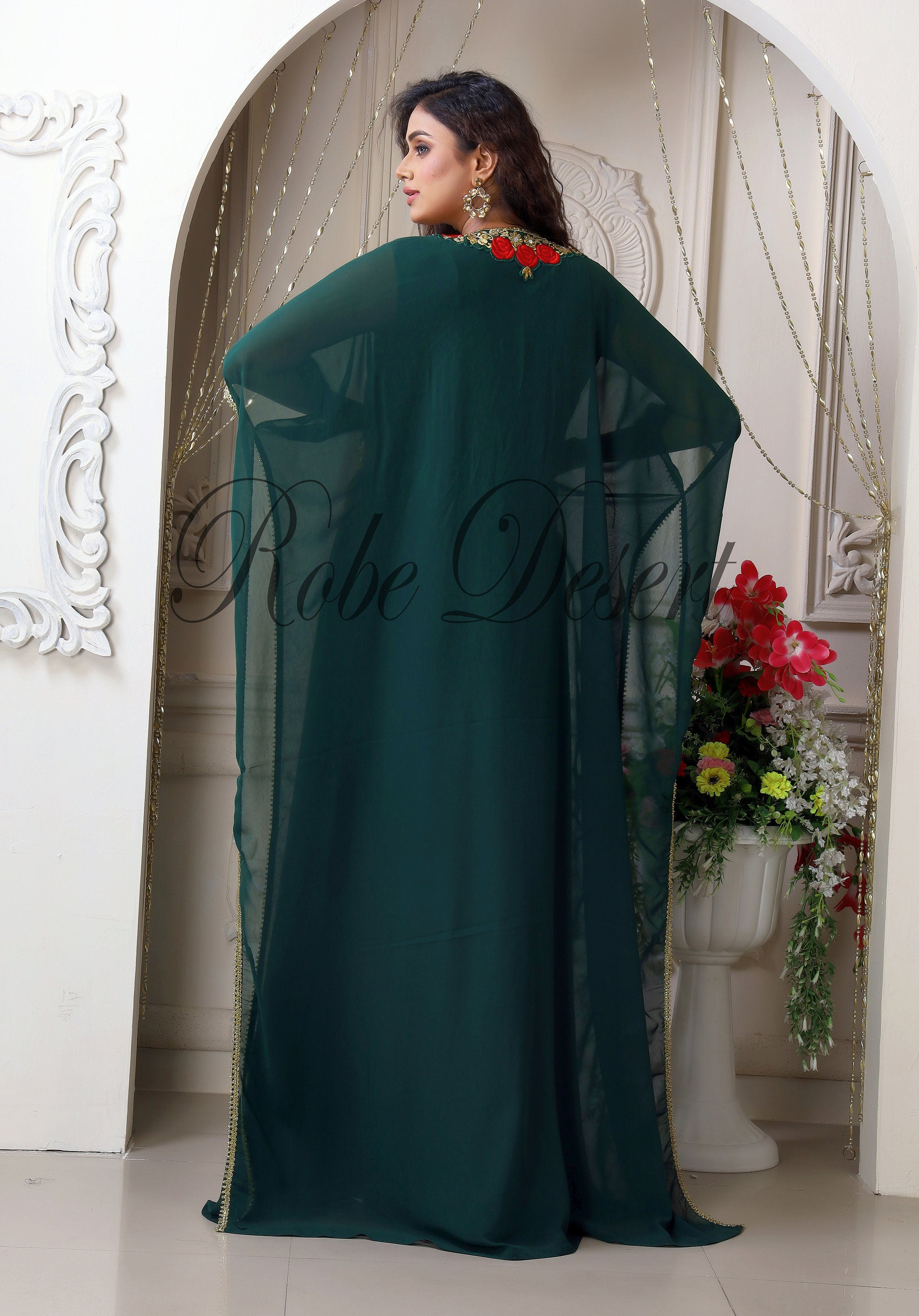 Dark Green Designer Royal Islamic Embroidery Arabian Party Fancy ...