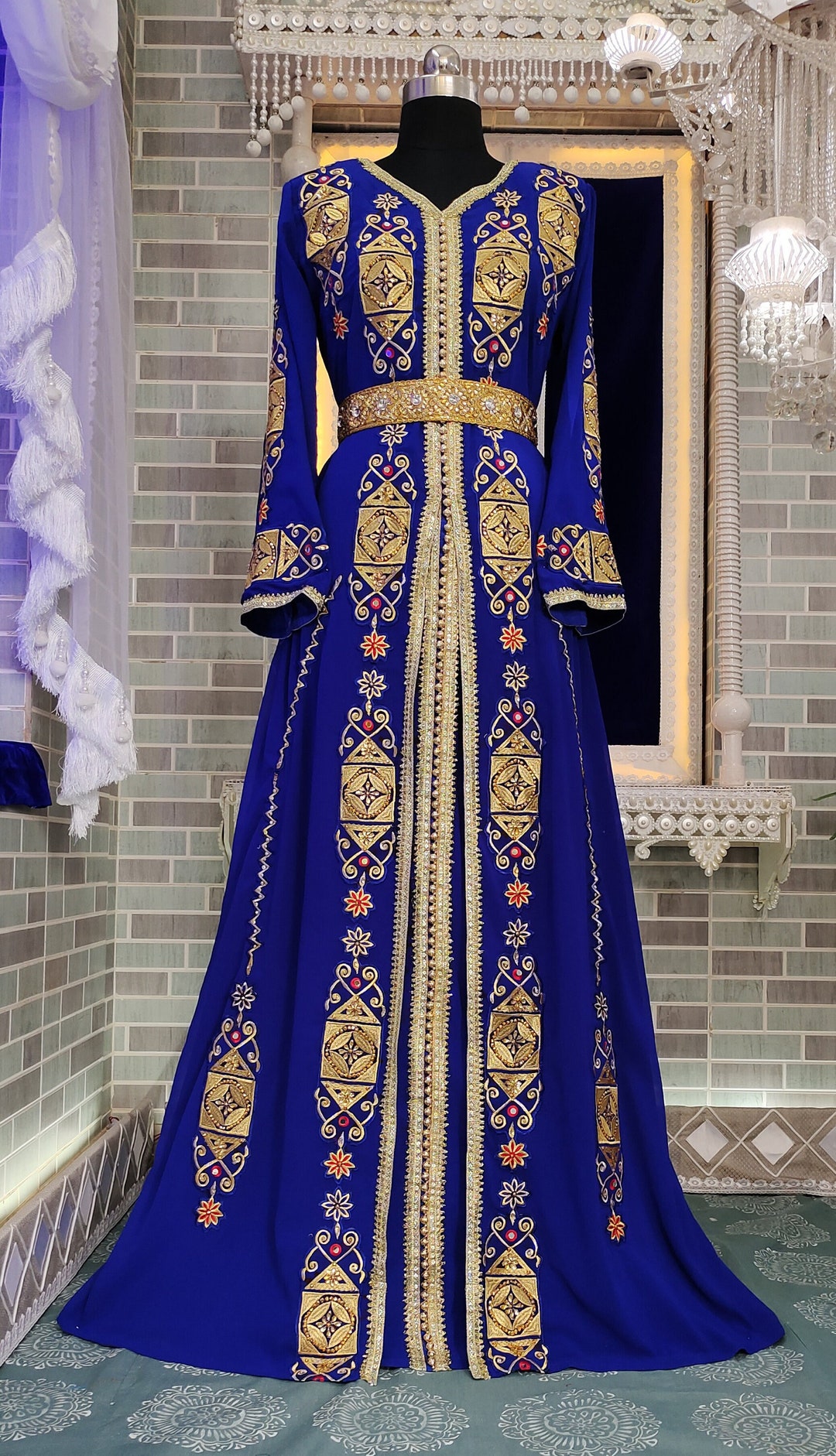 Royal Blue Designer Moroccan Embroidery Takchita Arabic - Etsy