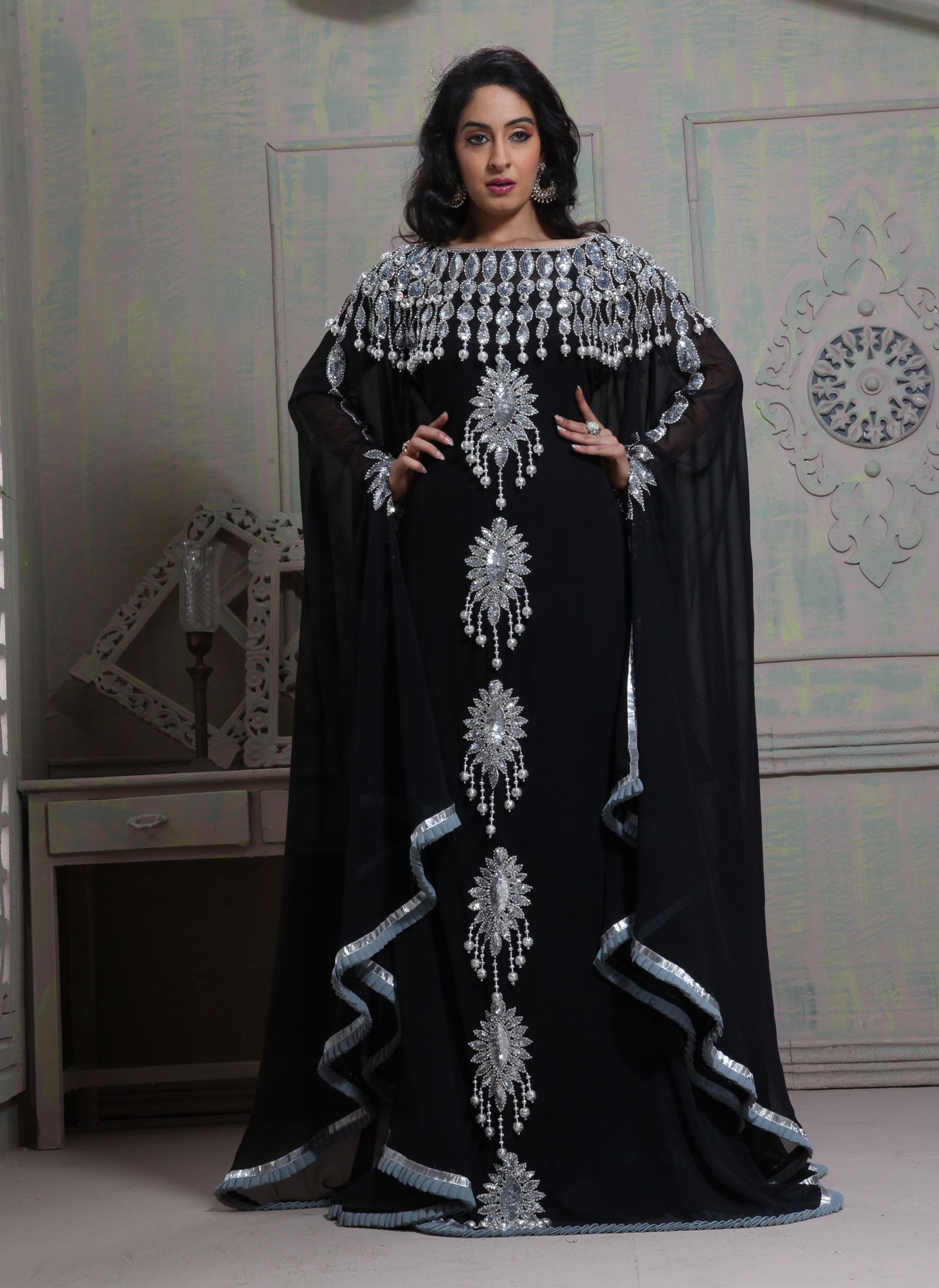 Black Hand Beaded Kaftan: Arabic Maxi Dress, Islamic Party Wear - Etsy
