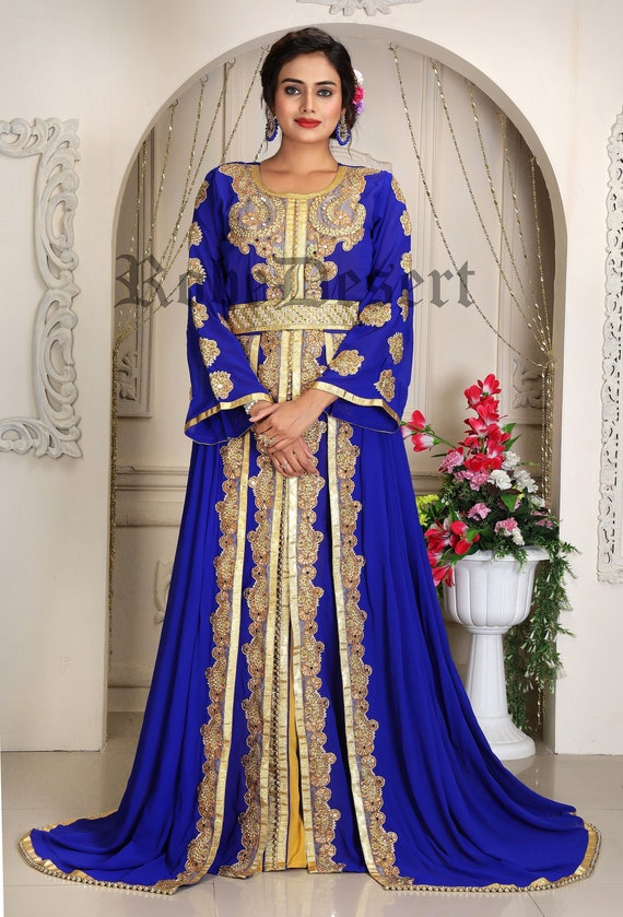 Royal Blue Marruecos Takchita Designer Caftan Dubai Ropa para mujeres Árabe Marroquí  Bordado Kaftan con Free Plain Hijab -  España