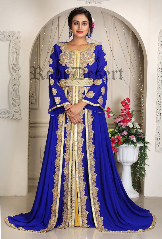 Royal Blue Marruecos Takchita Designer Caftan Dubai Ropa para mujeres Árabe Marroquí  Bordado Kaftan con Free Plain Hijab -  España