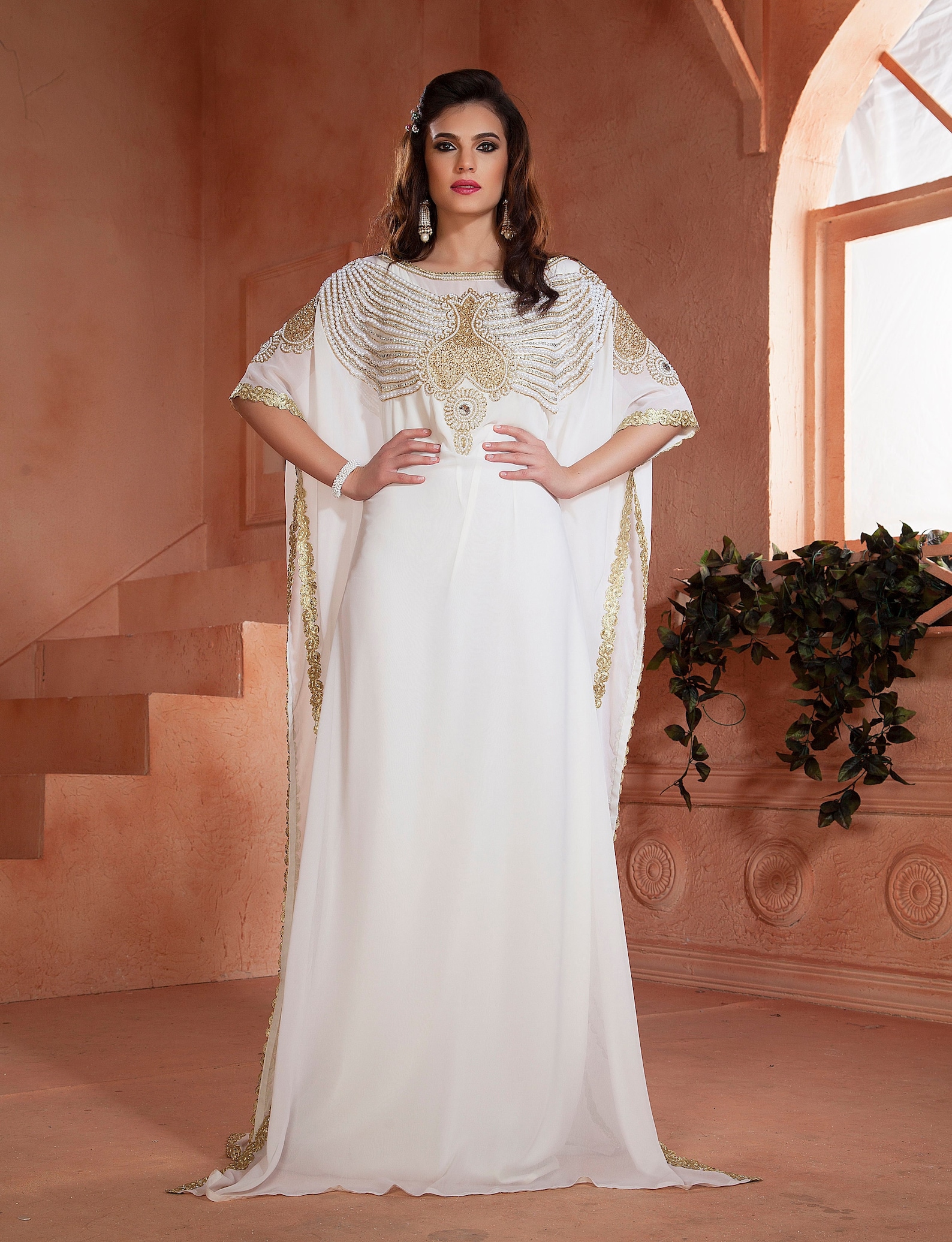 White Designer Kaftan Maxi Dress: Arabic Takchita With Free Hijab - Etsy