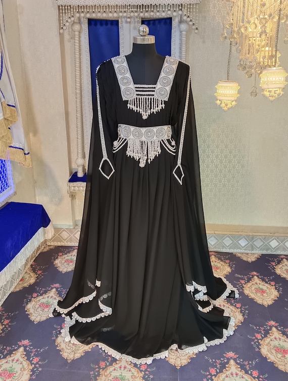 Black Moroccan Kaftan: Embroidered Dubai Gown With Free Plain Hijab - Etsy Israel Black Moroccan Kaftan: Embroidered Dubai Gown With Free Plain Hijab - Etsy Israel
