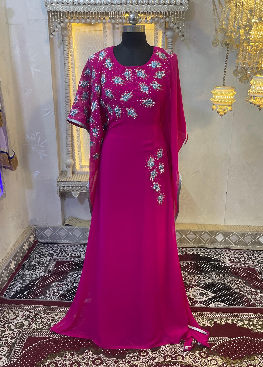 Pink Embroidered Takchita Kftan, Arabic Maxi Dress, Islamic Party ...